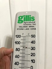 Vtg Gillis Agricultural Systems Feed Seed Storm Lake Iowa IA MN Thermometer Sign picture