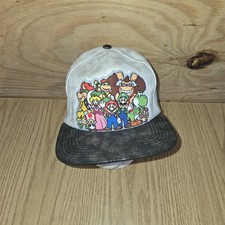 2017 Nintendo Super Mario Hat Leather Baseball Cap Adj Snap Euc White Silver  picture
