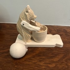 Vtg Russian Bogorodskoye Carved Wood Bear w/ Cub Pendulum Toy Works Made In USSR picture