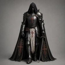 Medieval Black Knight Armor with Embroidered Templar Cloak, Gothic LARP Costume picture