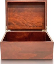Large Wooden Oak Box with Hinged Lid - Wood Storage Box with Lid Keepsake Boxes picture