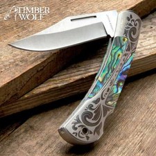 Timberwolf Gentleman's Genuine Abalone Lock Back Folding Pocket Knife New picture