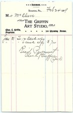 Vintage 1899 Griffin Art Studio Billhead, Scranton, PA picture