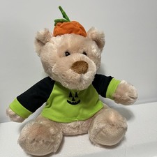 Halloween Stuffed Teddy Bear w Pumpkin Outfit Light Brown 10”￼ picture