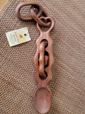 Vtg CELTIC LOVE SPOON +HEART Intricate Hand-Carved Wood Welsh GOOD LUCK GIFT 12