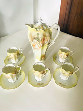 Beautiful Antique RS Germany Rose  Porcelain Chocolate Set Pot 11 Piece Set  picture