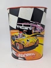 Vintage 1970 Hot Wheels Cheinco Metal Trash Can Wastebasket Multi Color Cars USA picture