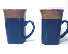 2 Royal Norfolk Blue Brown 2 Tone Western Square 14oz Coffee Mug Cup Stoneware picture