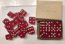 28 Vintage  5/8” Magenta Bakelite Dice Some In Orig. Box & 2 - 3/4” Dice picture