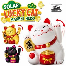 Japanese Fortune Decor Gift 1pc Solar Waving Arm Maneki Neko Lucky Cat picture