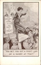 Women's Suffrage Woman on Stage Man Peeps Up Dress  Sierra's c1910 Postcard bhn picture