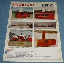 Vintage Ber-Vac Snowblowers for 30 to 150 HP Tractors Brochure Model Specs Sheet picture