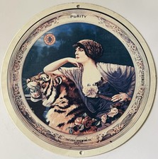 Vintage The Erie Brewing Co Erie pa beer Porcelain Enameled Sign Tiger / Woman picture