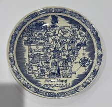 Vtg 50’s Blue Vernon Kilns Picture Map of Arkansas Souvenir Plate Made in USA picture