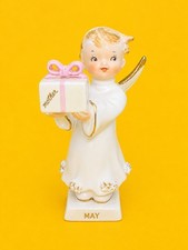 🥳 CUTE Vintage Birthday May Mothers Day Girl Angel Figurine Rare Kitsch  picture