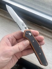 Genuine Benchmade 940S Orange 1/1 OLD LOGO Titanium Mod Serrated Combo Knife picture