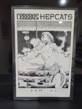 Signed 1992 Cerebus Hepcats Jam Print  Original Hand Sketched Cerebus Rare picture