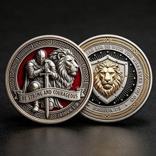 Joshua 1:9 Christian Challenge Coin Armor of God Lion Knight Bible Verse Gift picture