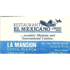 La Mansion Costa Blanca Restaurante El Mexicano Cancun Vtg Business Card SC9-B5 picture