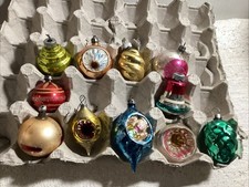 Vintage Christmas Glass ornaments Shiny Brite Bell Swirl Indent Feather Tree picture