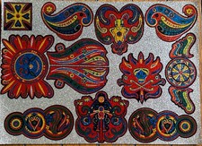 RARE VINTAGE 1960s MetalFlake Inc BLIPS Psychedelic Glitter Decals SHEET Of 12 picture