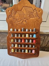 Vtg Wooden 35 Ct. Thimble Holder Water Mill Motif Wall Hanger Thimbles Included picture