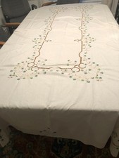 Vtg Look Ivory Emb Holly.Poinsettias 100% Cotton Holiday Tablecloth - NEW 100