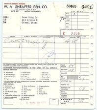 1954 W.A. Sheaffer Pen Co. Service Invoice - Writing Instrum picture