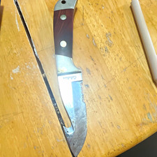 Cabela's Stainless Hunting Knife Wood Handle Gut Hook w/ Sheath some rust used picture