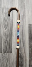 Vtg Native American Apache Beaded Petote Stitch Buffalo Eagle Fur Trim Cane 36
