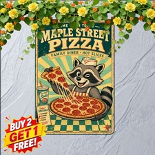 Pizza Diner Mascot Invitation Sign Cute Fast Food Restaurant Metal Plaque 8x12 picture