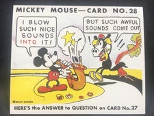 Reissue Of Rare Card #28 Mickey Mouse Bubble Gum Joke Sax & Horse Rare picture