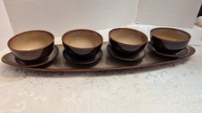 Sango Nova Brown Serving Set w Tray, 4 Bowls & Saucers, Vintage Stoneware Chip D picture