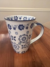 Yokohama Studio Hand Painted 16oz Mug Blue & White Floral Textured Pottery NICE picture
