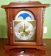 VINTAGE EMPEROR MOON PHASE MANTEL CLOCK HERMIE WESTMINSTER CHIME GERMANY W/KEY picture