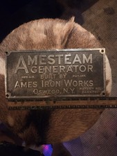 Ames Steam Generator Plate Plaque Ames Iron Works Oswego NY Patent No 2464701 picture