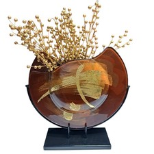 Jasmine Art Fused Round Glass Vase On Metal Stand 13