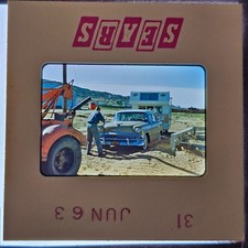 Vintage 1963 35mm Slide 1950s Chevrolet Car Travel Trailer Camping Americana picture