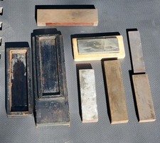 Vintage Norton Sharpening Stone Lot Oilstone Custom Wooden Bench Hook Box Hones picture
