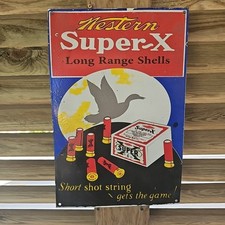 LARGE VINTAGE WESTERN SUPER X AMMUNITION PORCELAIN SIGN GUN AMMO 18