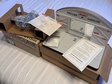 TWO NIB Sinclair Die Cast Ford Tri Motor Airplane Bank & Wooden Hangar Display picture