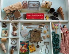 Antique Vintage Junk Drawer Treasure LOT Cast IRON costume jewelry coins 3.5lbs picture