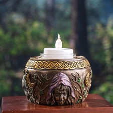 Ebros Sacred Moon Triple Goddess Maiden Mother Crone Wicca Votive Candle Holder picture