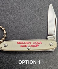Vintage Golden Cola Sun Drop Mini Pocket Knife Imperial USA Pat Keychain picture
