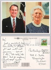 1992 George H.W. & Barbara Bush Presidential Postcard Indianapolis Postmark picture