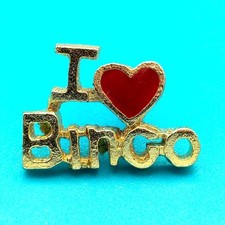I Love Bingo Lucky Vintage Pin Brooch Gold Tone picture