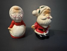 Vintage Santa Mrs Claus Salt Pepper Shakers Ceramic Christmas MCM Kitsch Set picture