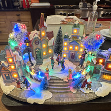 Lighted Christmas Village Skating Ice Rink Scene LED Resin Painted Snow picture
