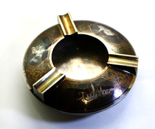 Vintage c1950s Hand Carved Panels Siam Sterling Silver Niello Cigarette Ash Tray picture