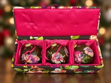 Vera Bradley English Rose 2012 Glass Christmas Ornaments Set of 3 w/ Box picture